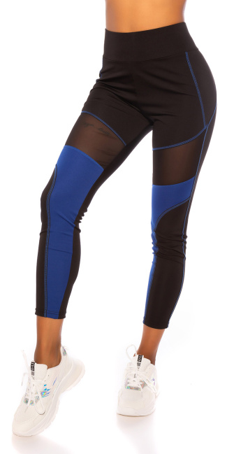 high waist leggings with mesh Blue